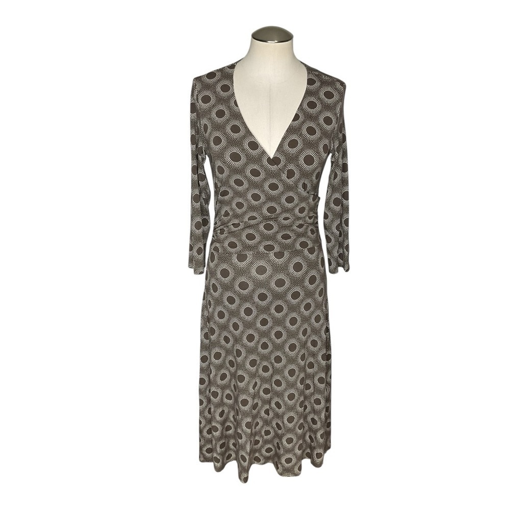 Boden Wrap Dress 12 Brown Geometric 3/4 Sleeve
